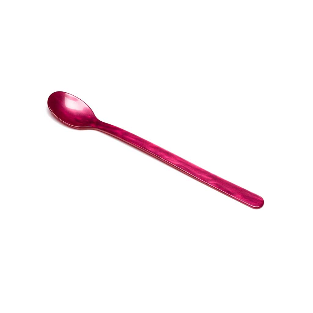 Acrylic raspberry pink long drink spoon on white background