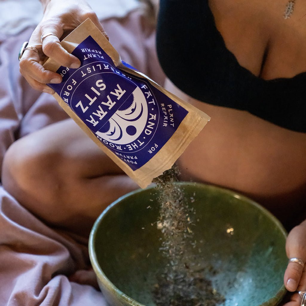 Person pouring mama sitz into bowl