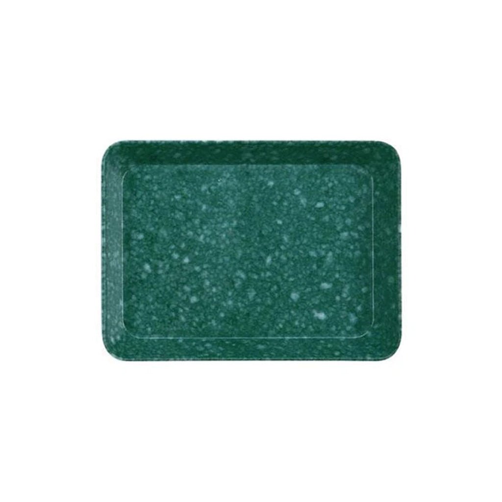 Small dark green marbled desk tray on white background