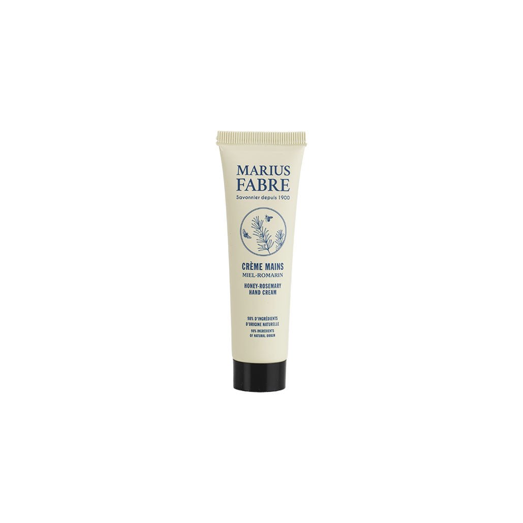 Tube of Marius Fabre honey and rosemary hand cream on white background