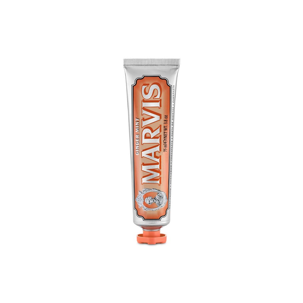 Tube of Marvis ginger mint toothpaste.