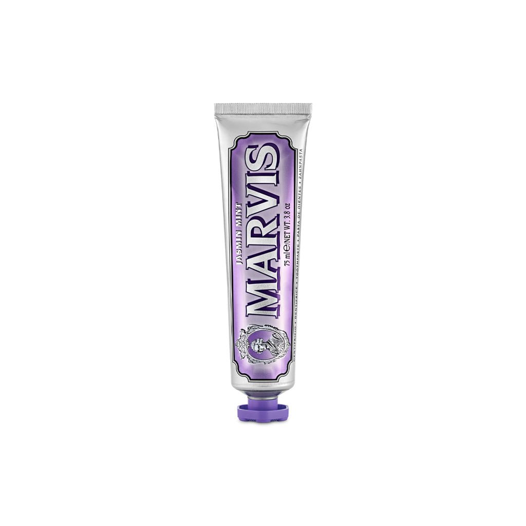 Tube of Marvis jasmin mint toothpaste.