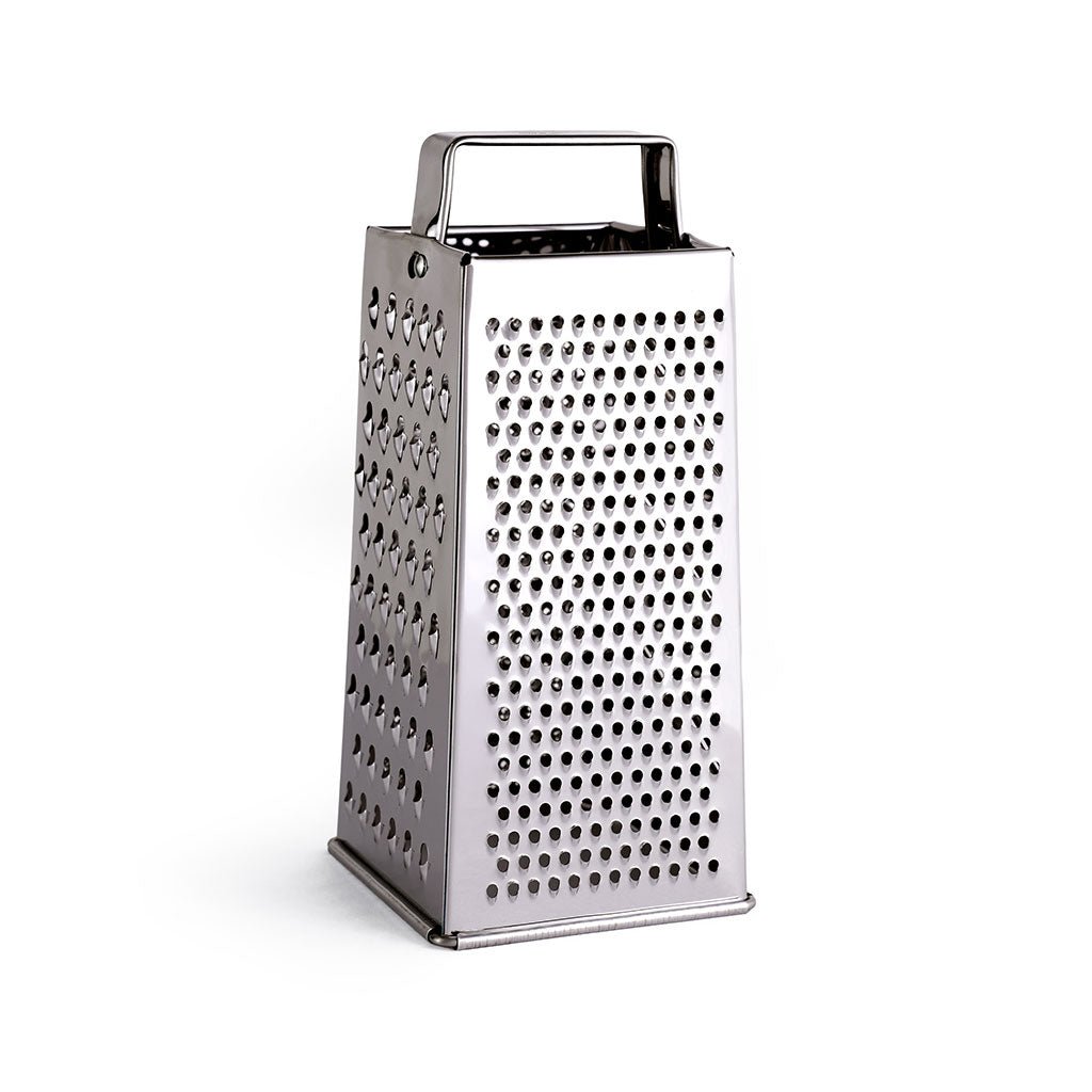 Large metal box grater on a white background