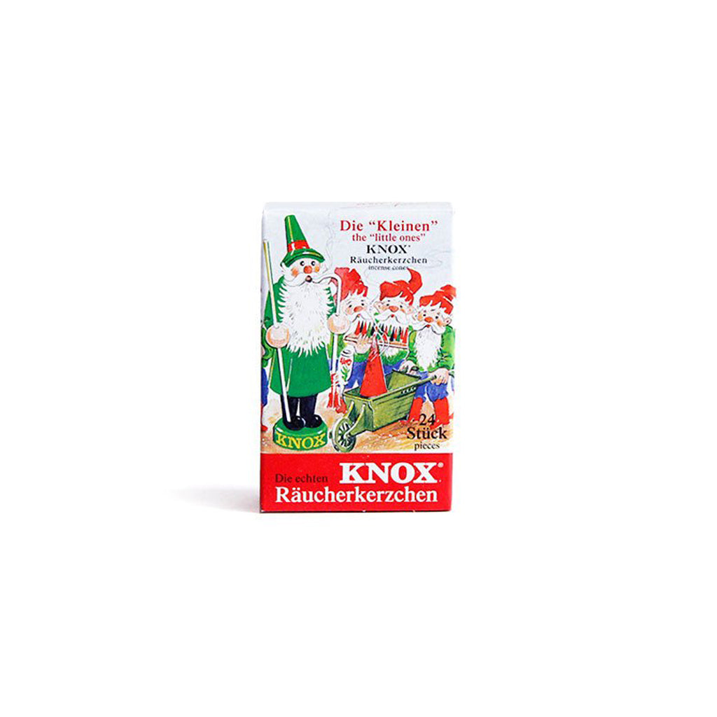 Small box of mini KNOX incense cone variety pack on white background