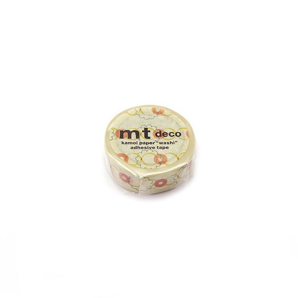 Roll of mt deco adhesive tape with retro button design on a white background