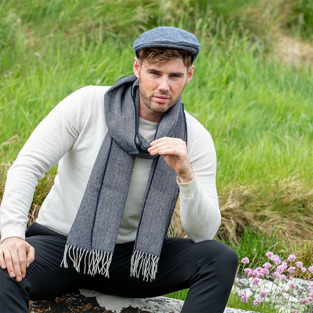 Navy Herringbone Lambswool Scarf Boston General Store