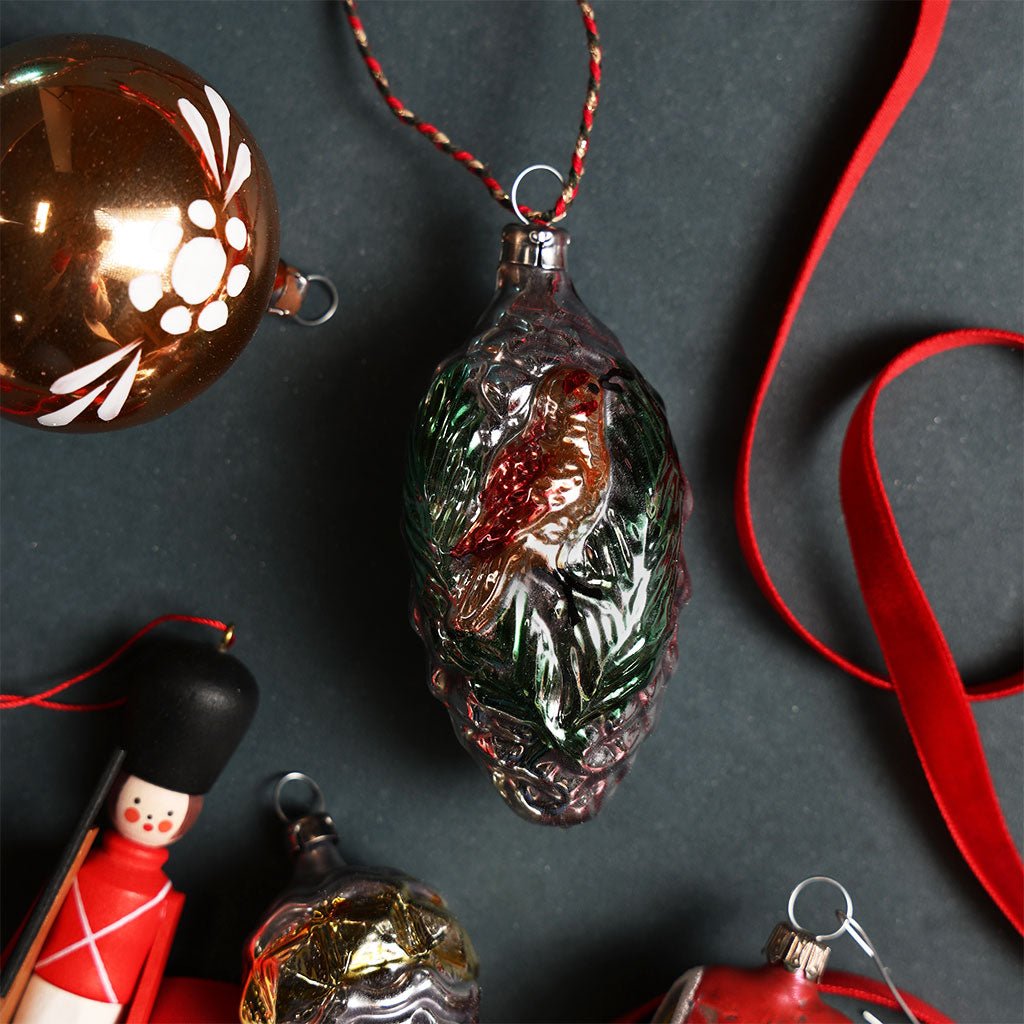 Pinecone with Bird Glass Ornament Boston General Store