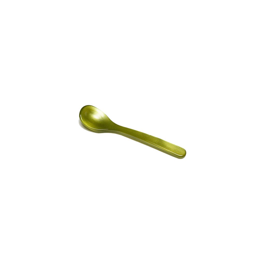 Olive green acrylic salt spoon on white background