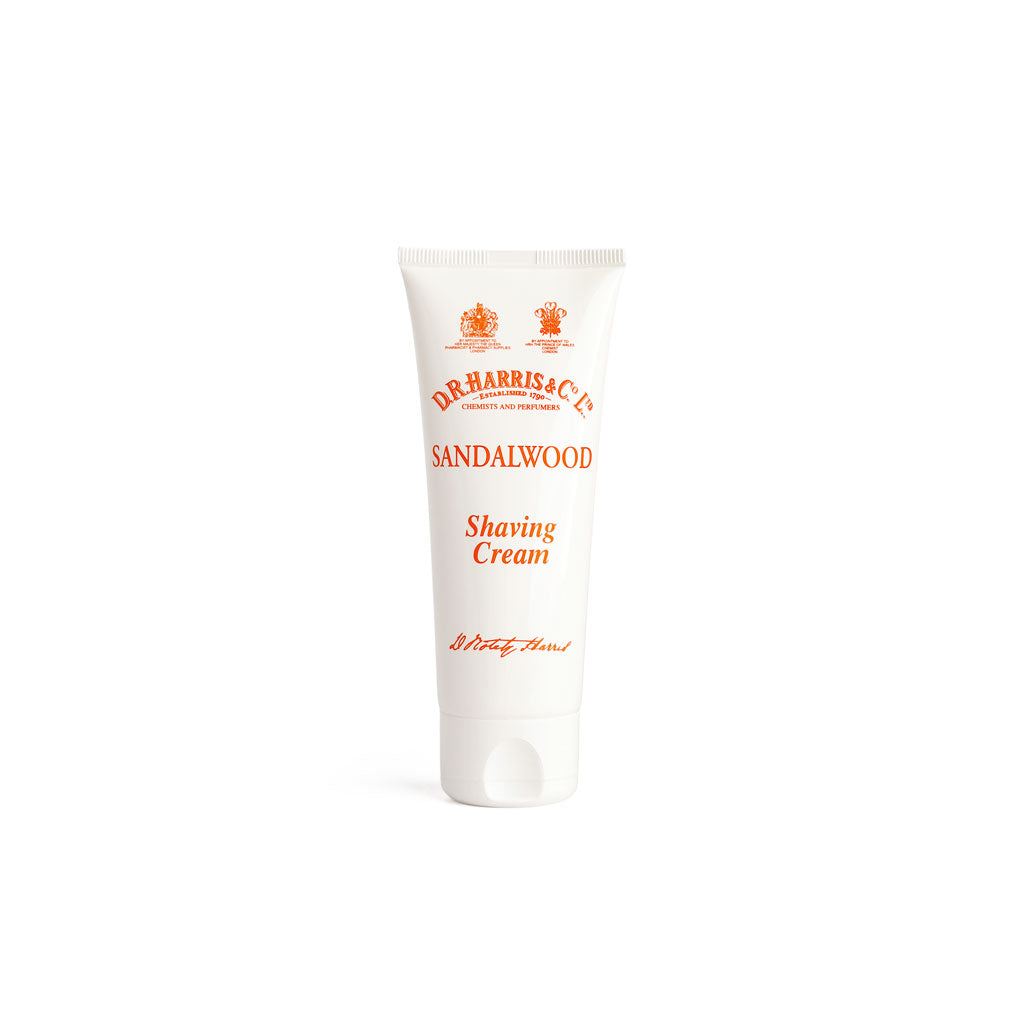 Dr. Harris Sandalwood Shaving Cream tube on a white background