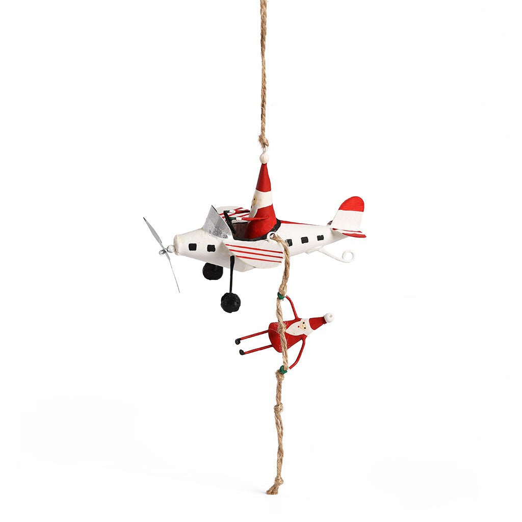 Santa Climbing on Plane Ornament Boston General Store