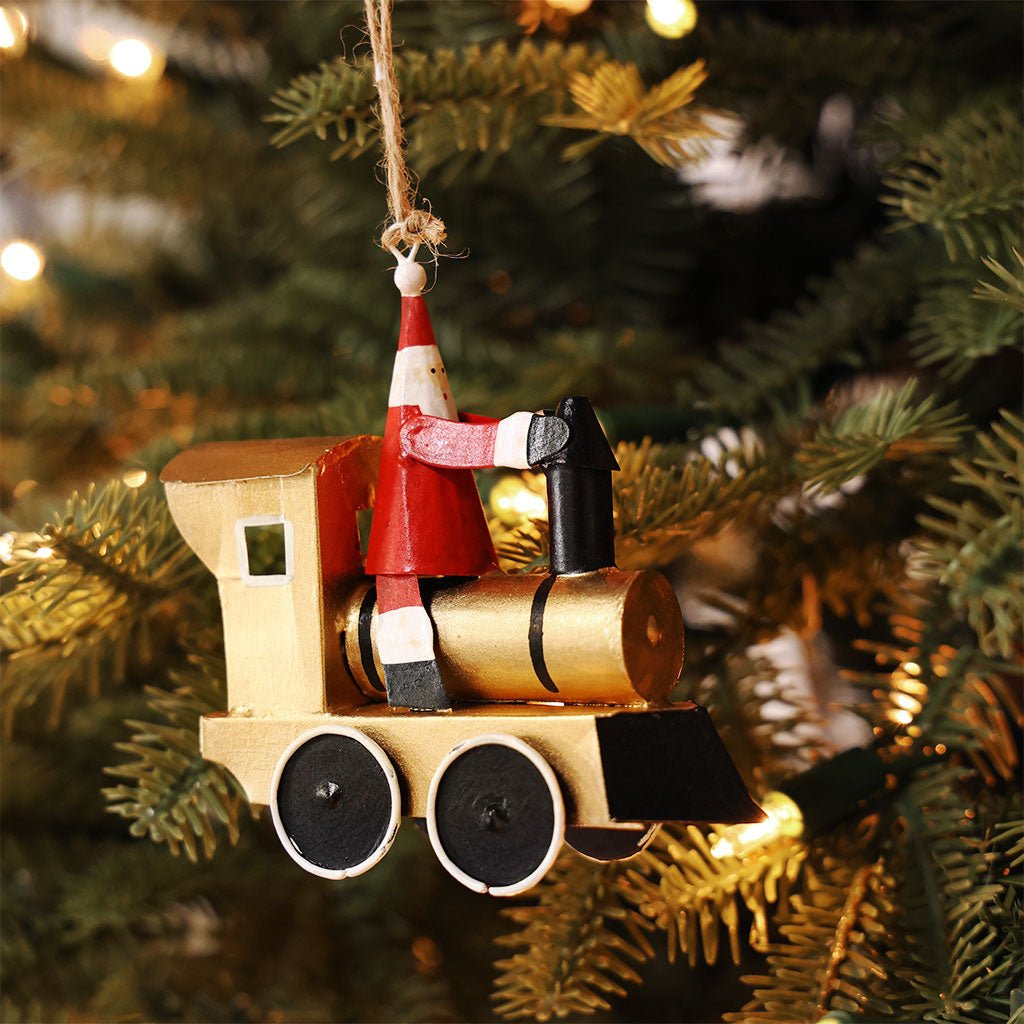 Santa on Gold Train Ornament Boston General Store