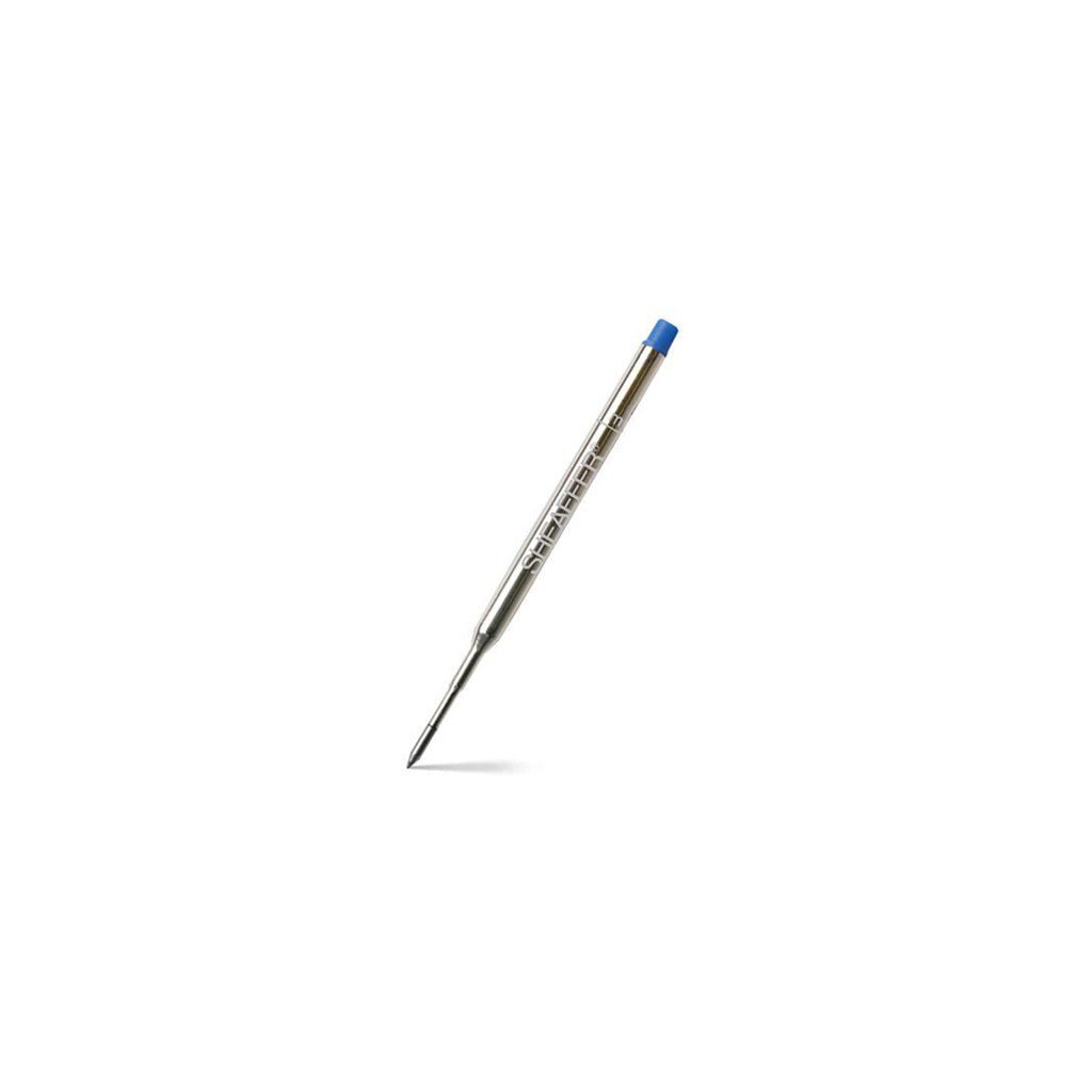 Pen refill with blue cap on a white background