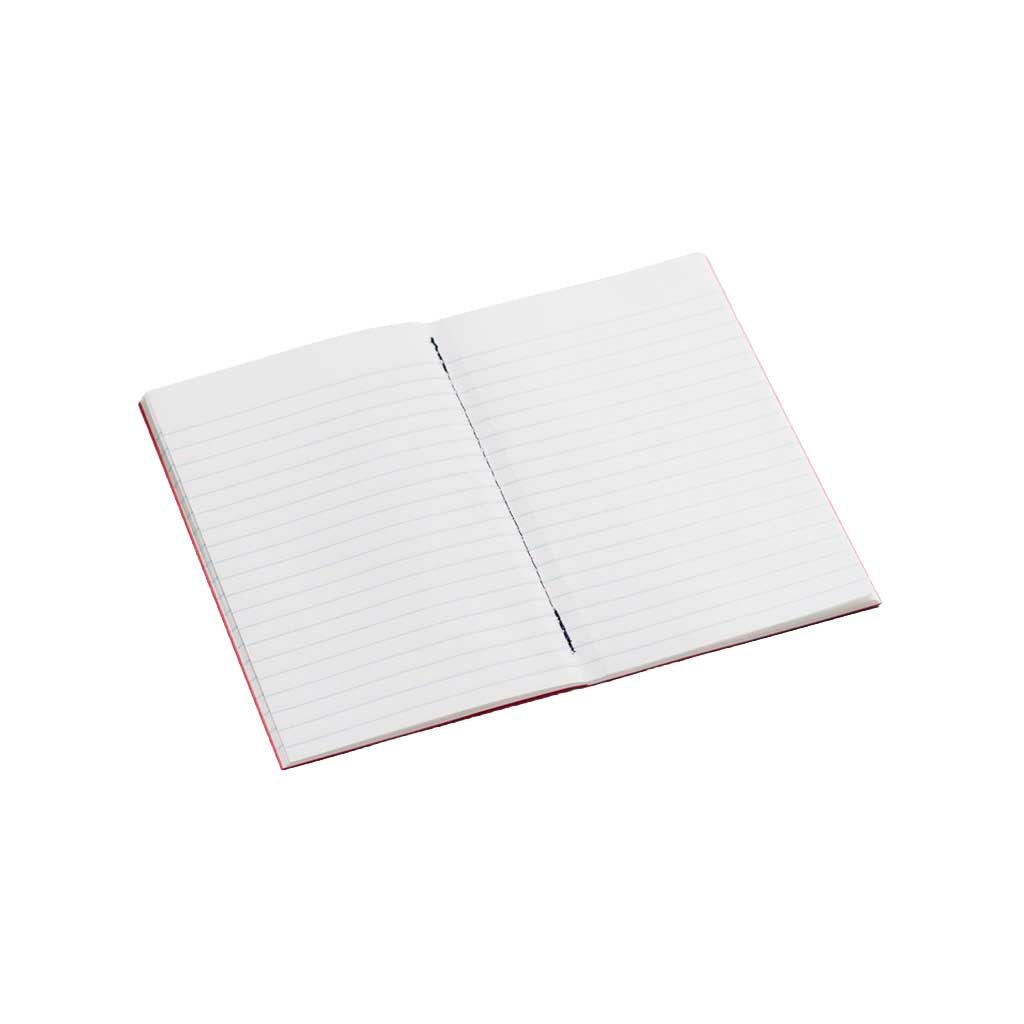 Open lined notebook on white background