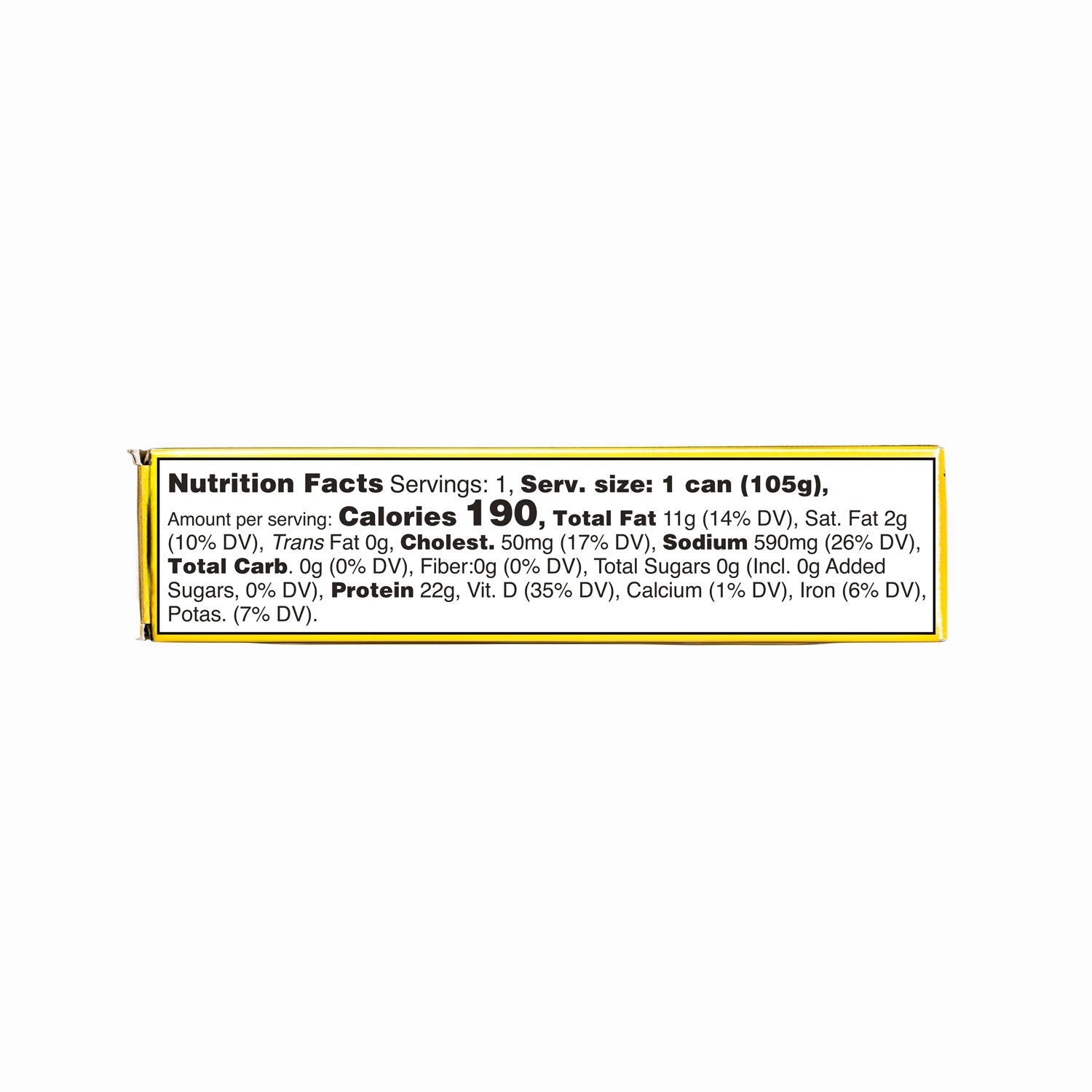 Nutrition label of tinned Fishwife Smoked Trout with Red Chimichurri on white background