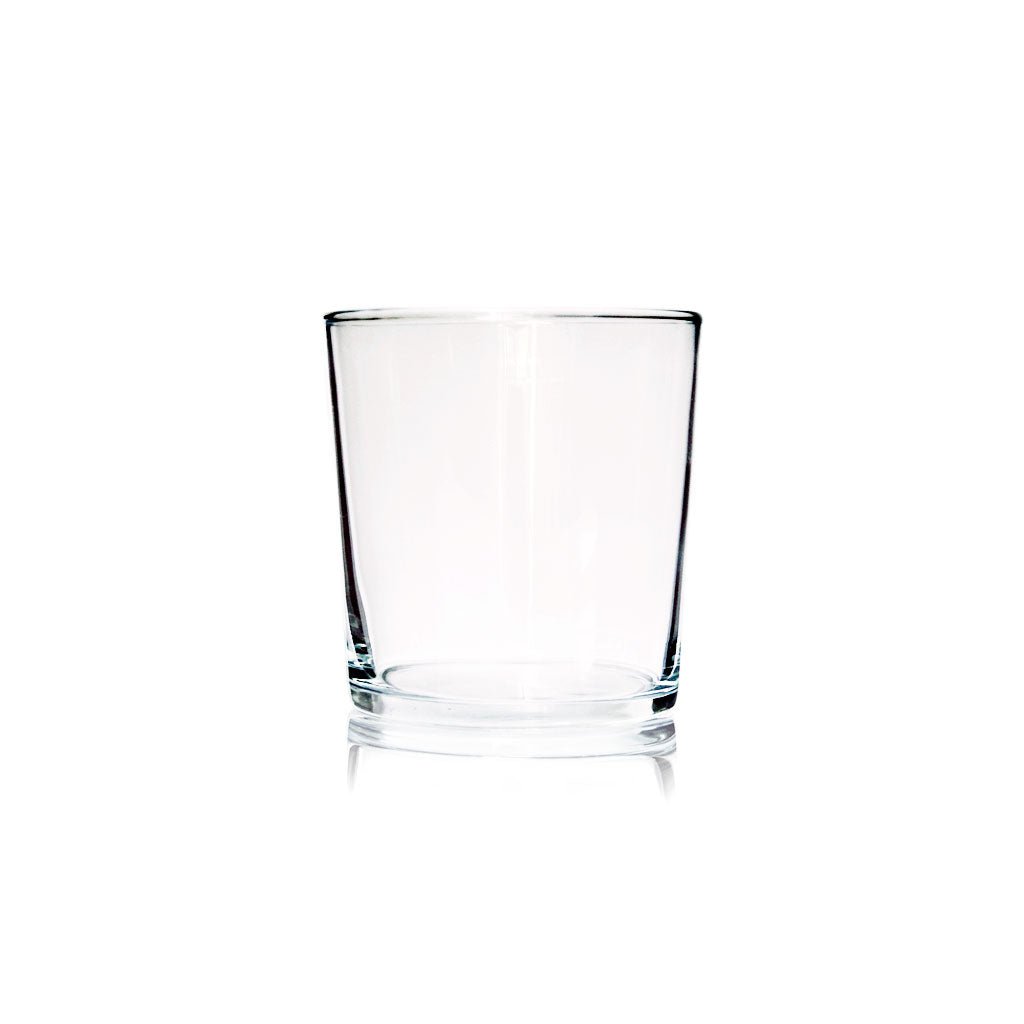 Clear glass 12oz tumbler on a white background
