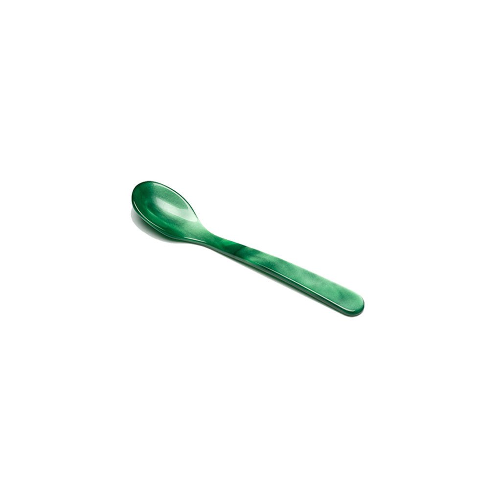 Dark green moss acrylic salt spoon on white background