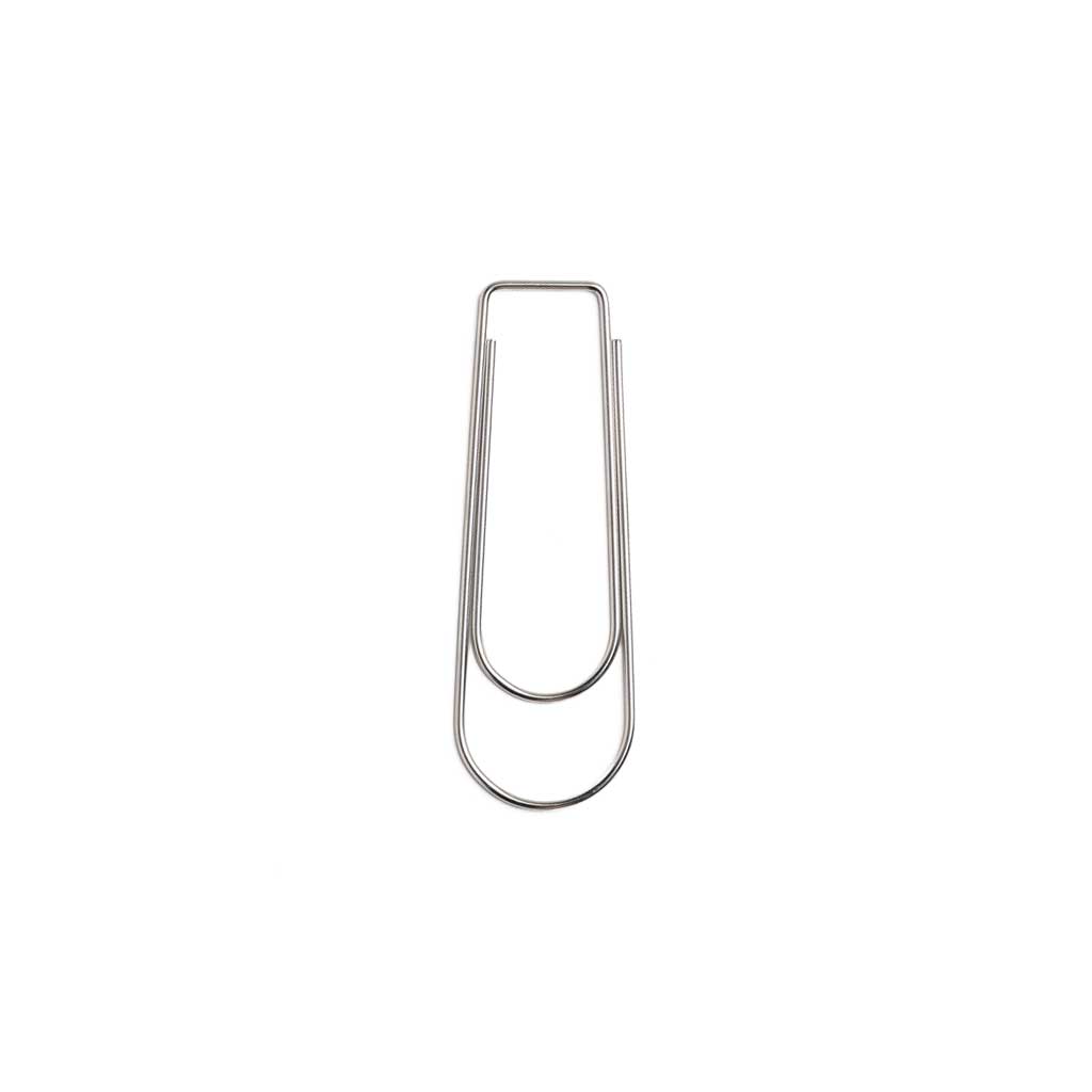 One large metal paper clip on white background