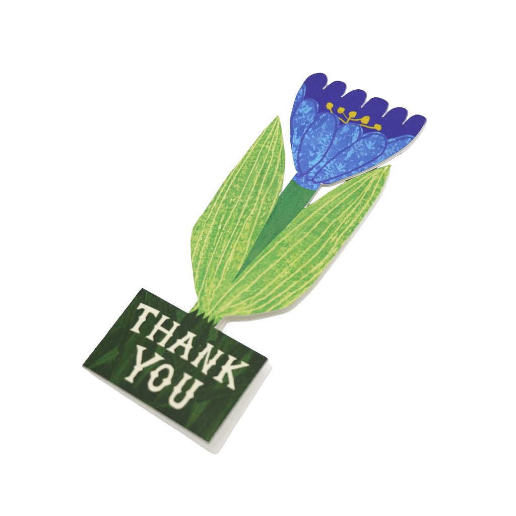 Card with blue flower illustration and 'Thank You' text on a white background