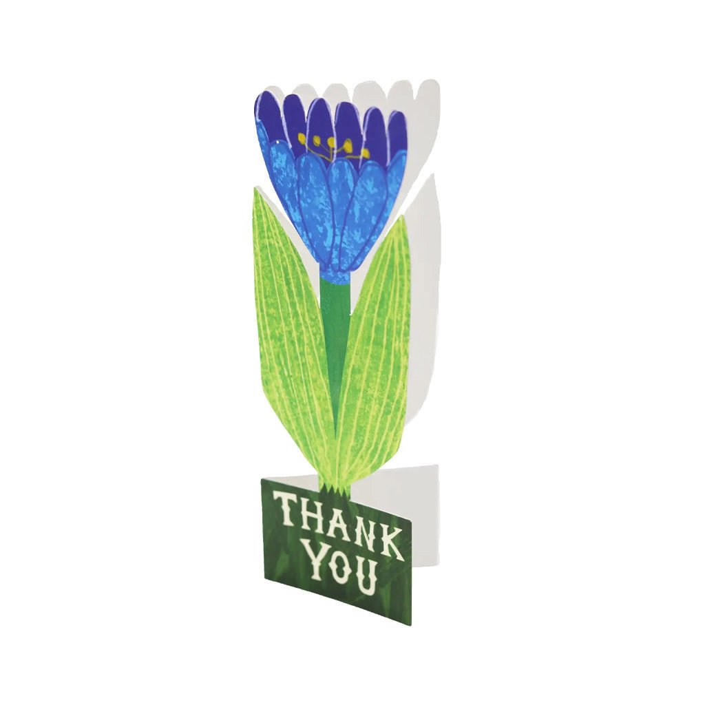 Card with a blue flower design and 'Thank You' text on a white background
