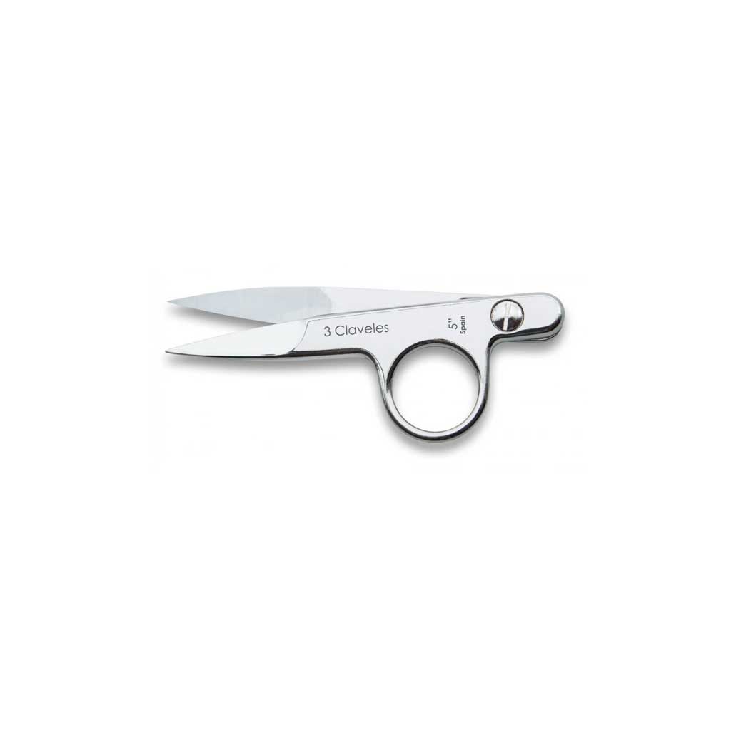 Carbon steel thread snip scissors with 3 Claveles branding on white background
