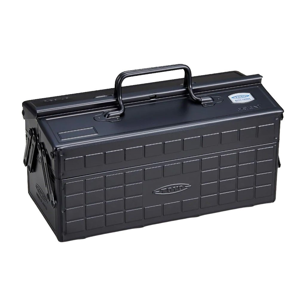 Black Toyo steel two level medium toolbox on white background