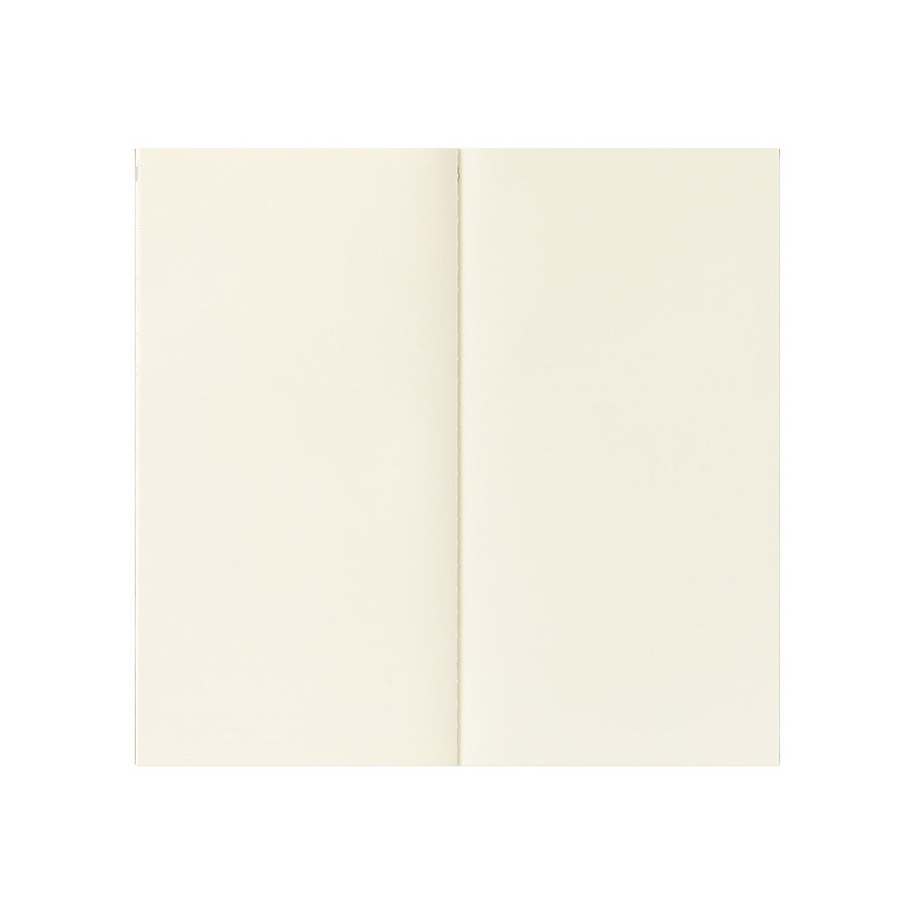 An open Traveler's Notebook refill with blank pages on white background