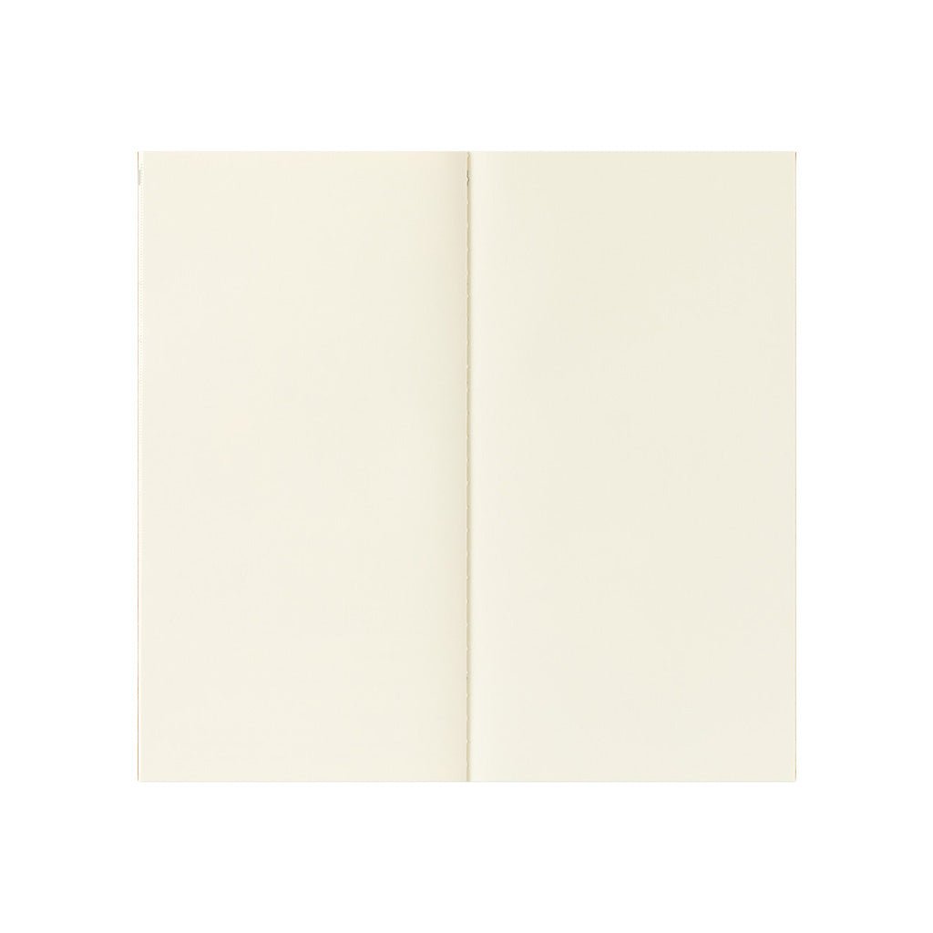 An open Traveler's Notebook refill with blank pages on white background