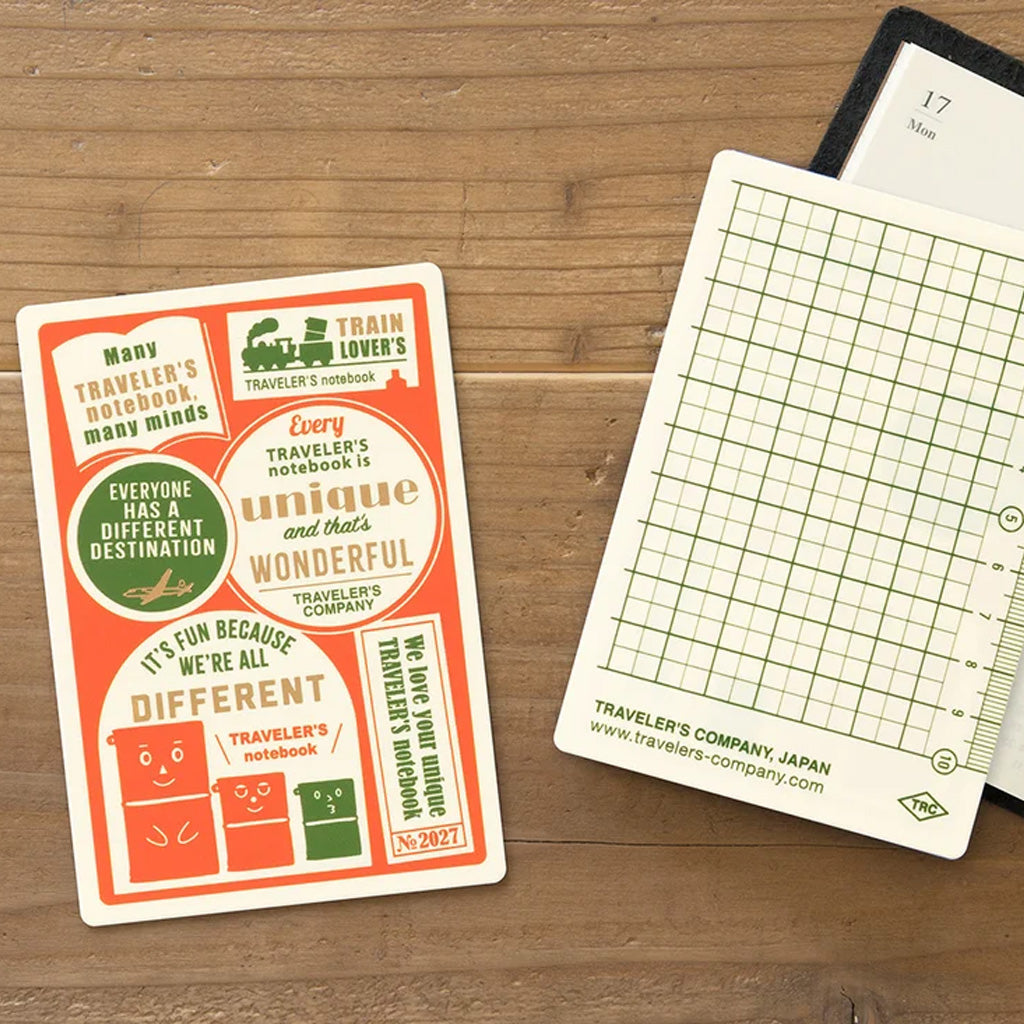 Traveler's Passport Notebook plastic sheet board next to notebook on wooden surface