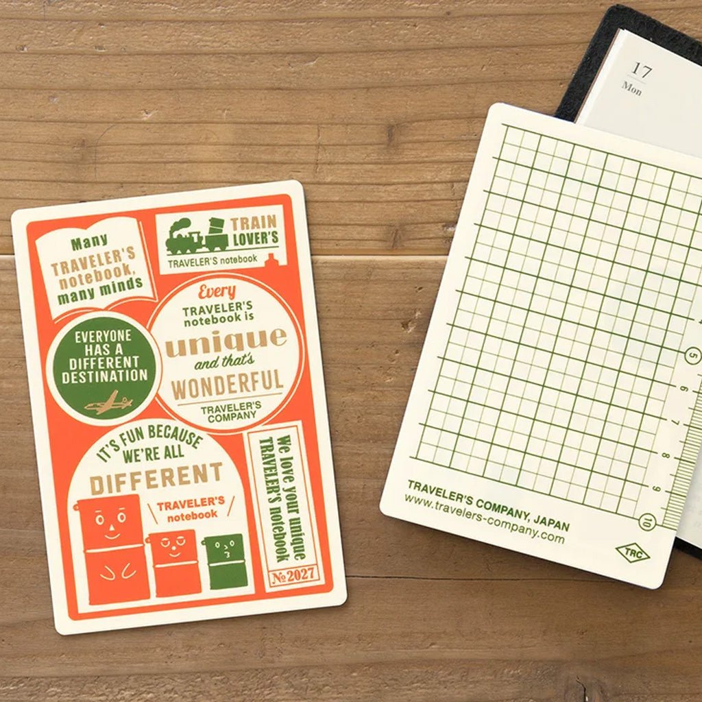 Traveler's Passport Notebook plastic sheet board next to notebook on wooden surface