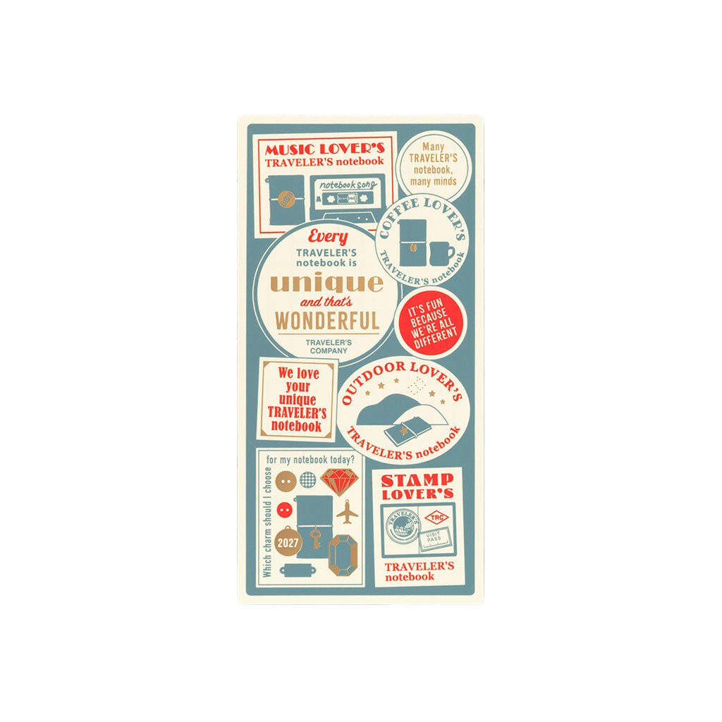 A Traveler's Notebook plastic sheet board with colorful designs for 2027 diary theme on white background