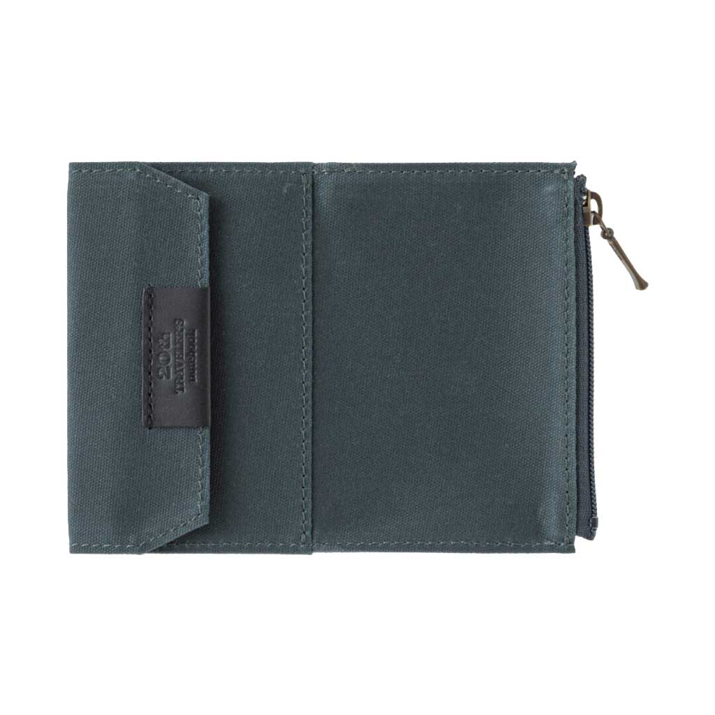 Black card-size zippered case for traveler's notebook on white background