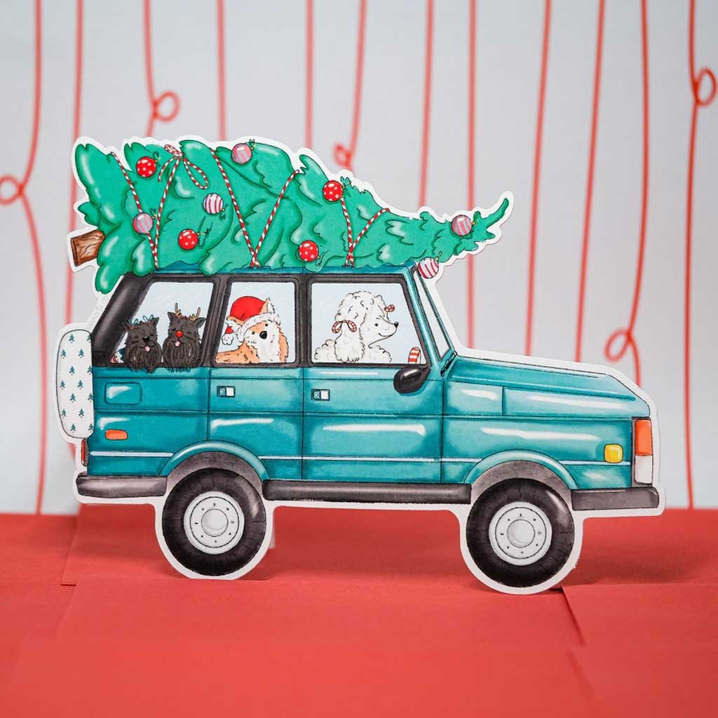 Tree and Dogs in Car Fridge Card Boston General Store