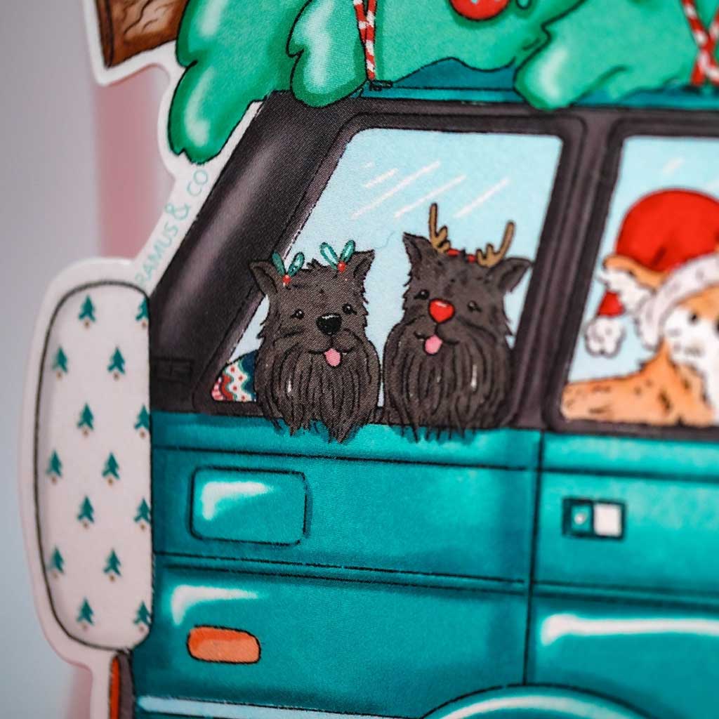Tree and Dogs in Car Fridge Card Boston General Store