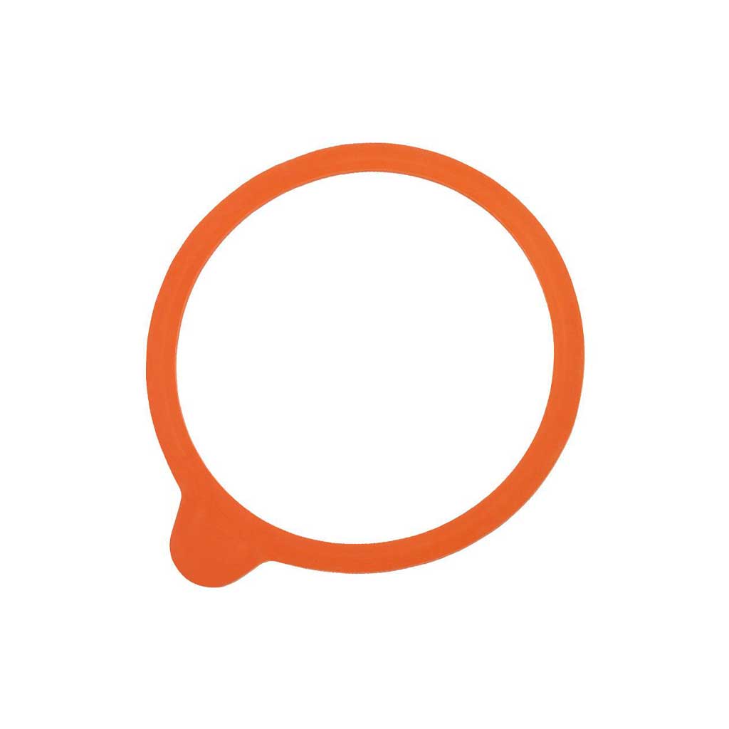 Extra large orange rubber replacement gasket ring for Weck glass jar on white background