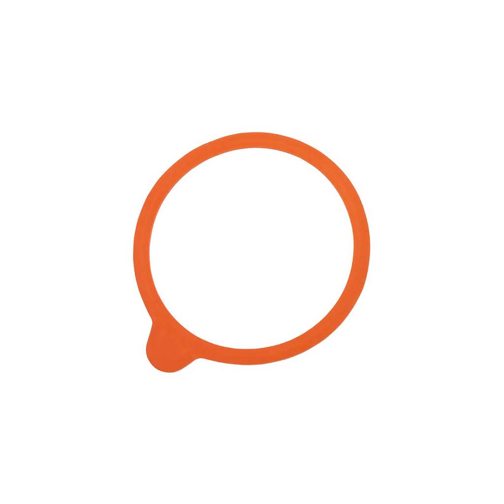 Medium orange rubber replacement gasket ring for Weck glass jar on white background