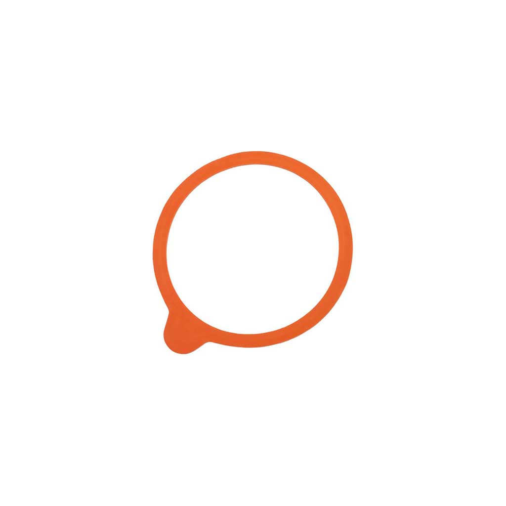 Small orange rubber replacement gasket ring for Weck glass jar on white background
