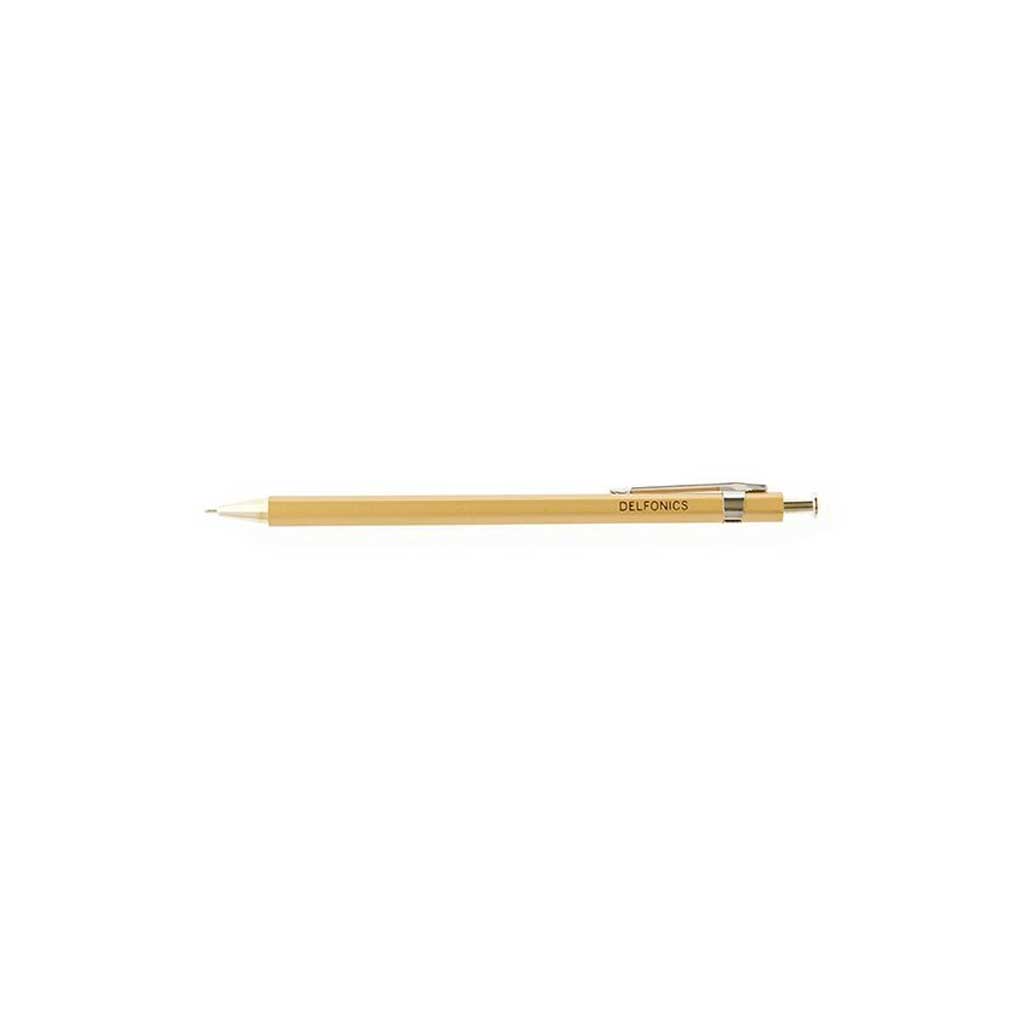 Gold Wooden pencil with a brand logo on a white background