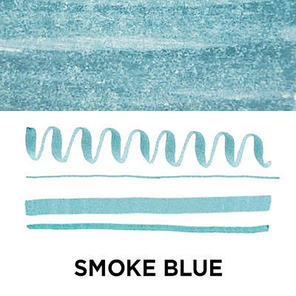 Textured smoke blue color swatch with decorative elements on a white background