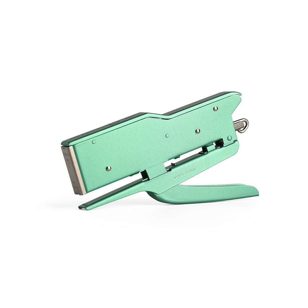Handheld Zenith 548/E 2 stapler with a green body