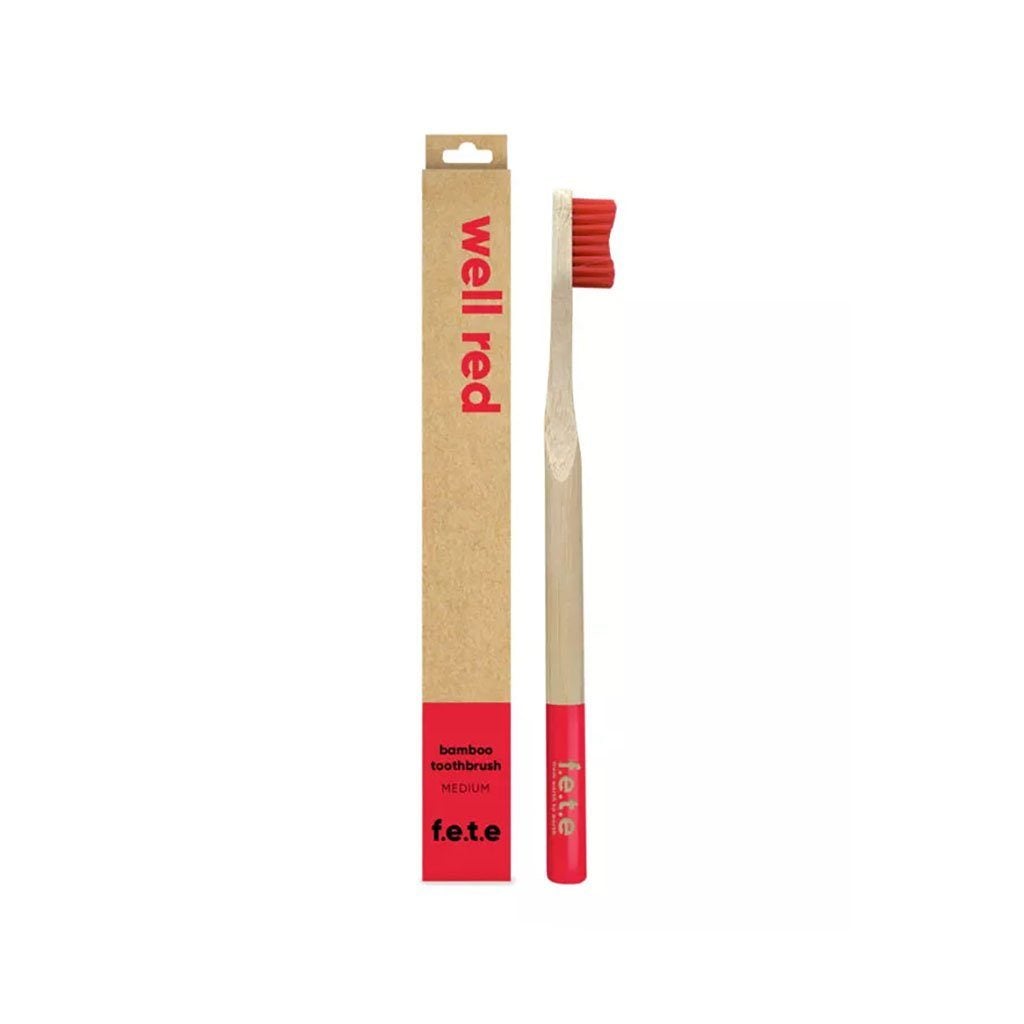 Adult Bamboo Toothbrush Well Red Medium  at Boston General Store