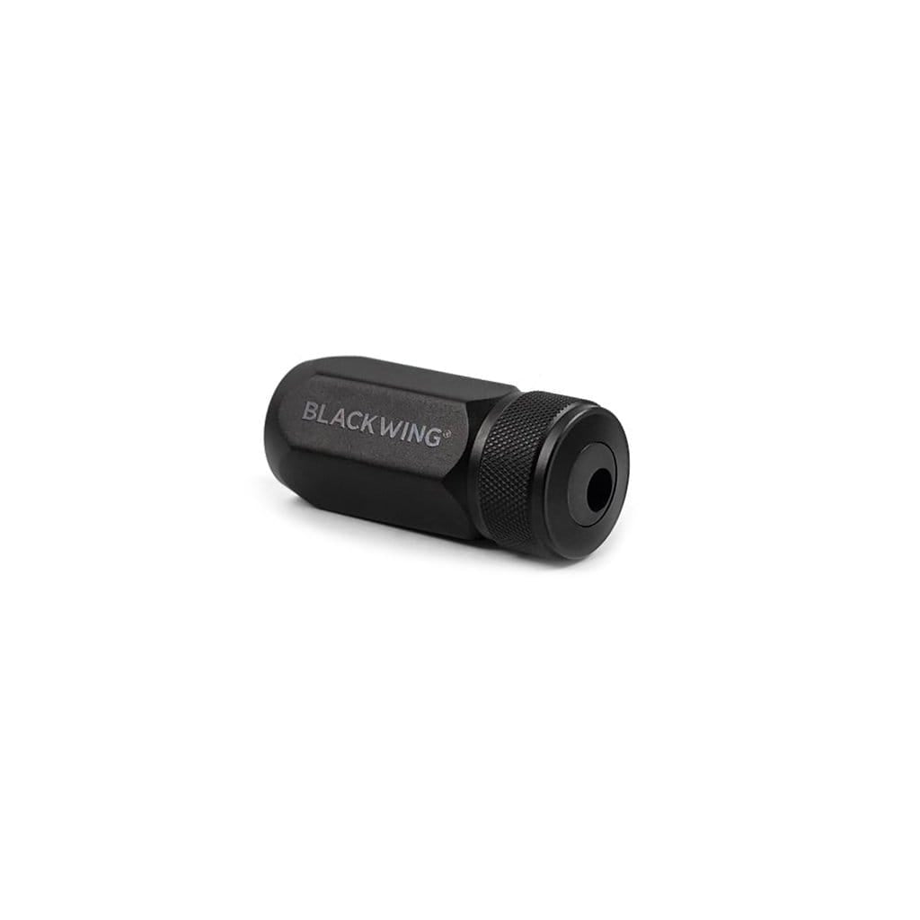 Black pencil sharpener with Blackwing branding on white background