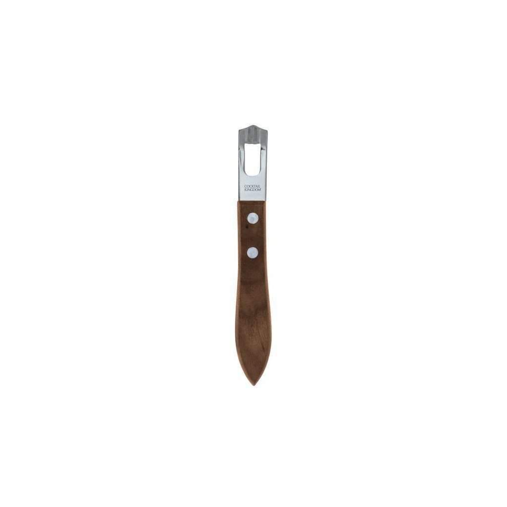 Wooden channel knife with rivets on white background