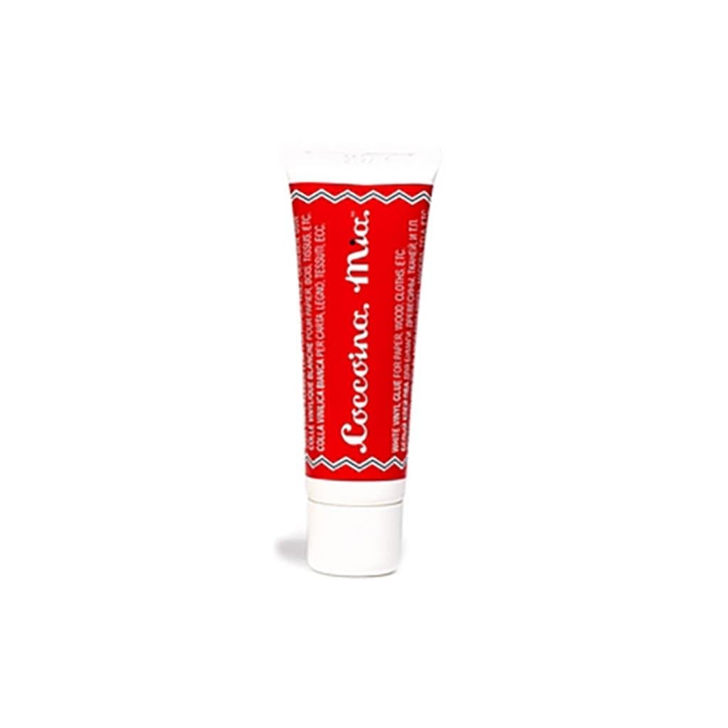 Red tube of Coccoina Mia White Vinyl Glue Adhesive on white background