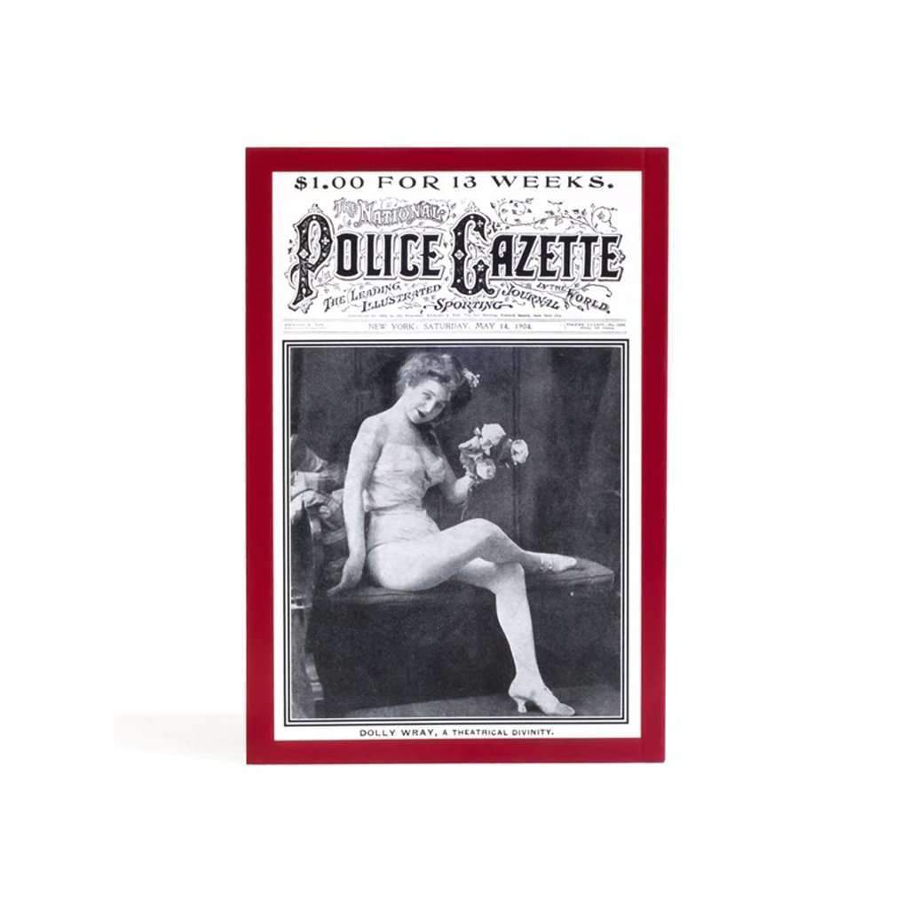 Vintage magazine cover of 'The Police Gazette' with a model holding flowers.