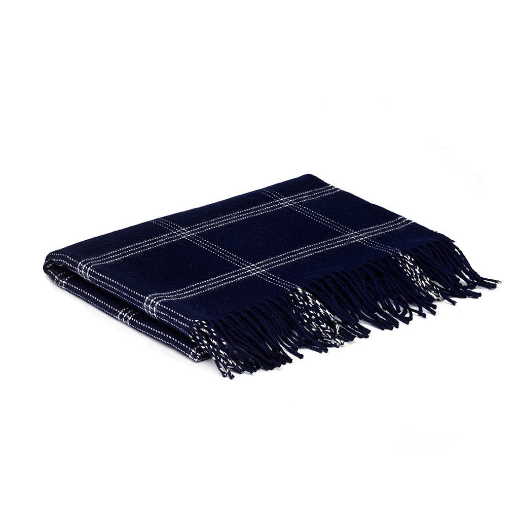 Navy Windowpane Merino Lambswool Blanket Scarf Boston General Store