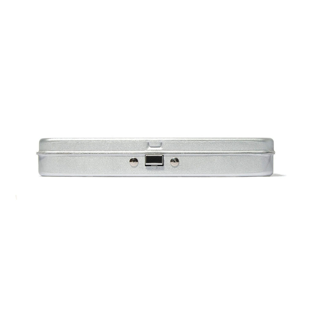 Silver aluminum Leaf razor travel case on white background