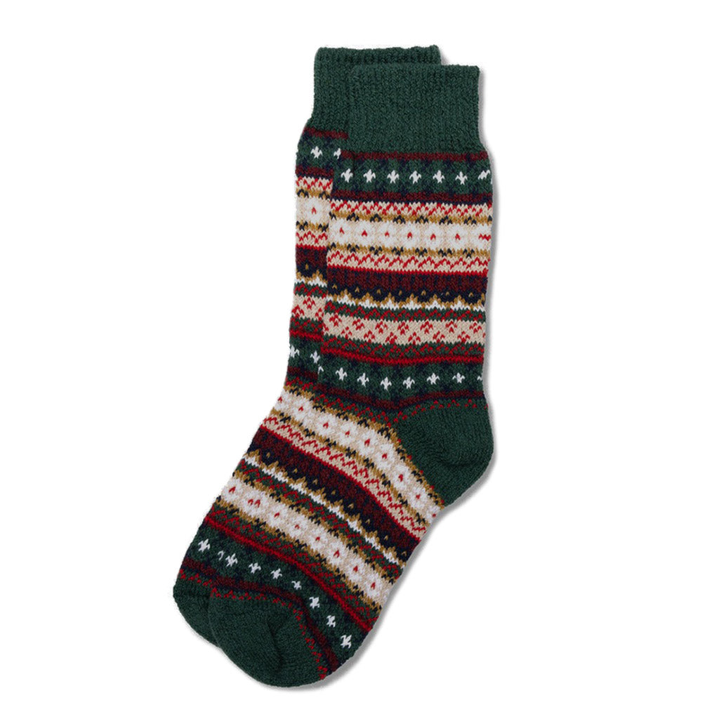 Cotton Fair Isle Socks Forest Medium  at Boston General Store