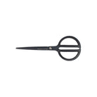 Matte black scissors with rounded handles on white background