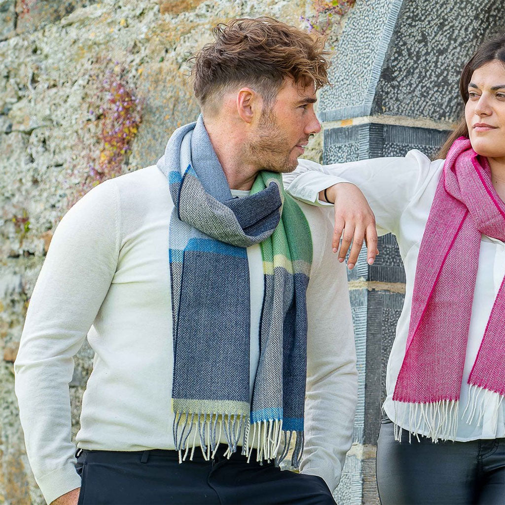 Navy and Smoke Lambswool Scarf    at Boston General Store