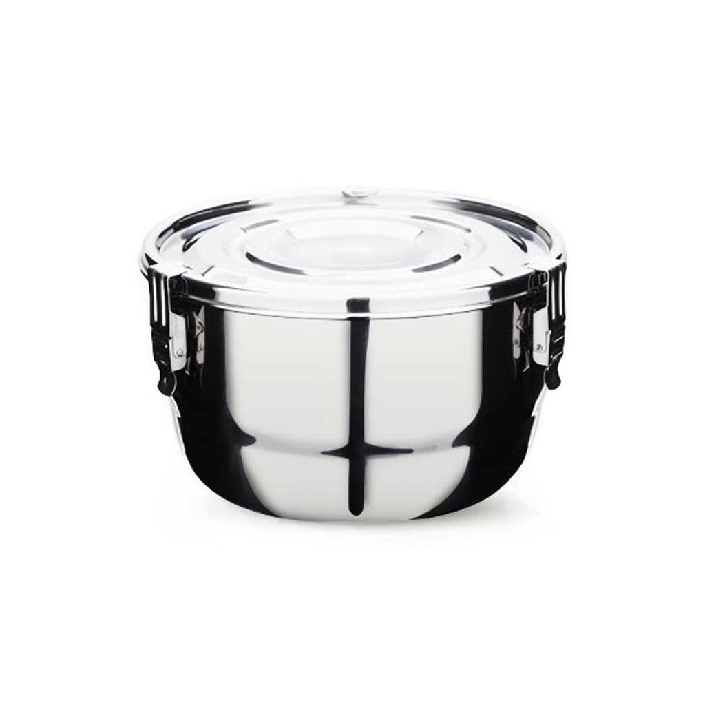 16cm Stainless steel lunch box with lid on a white background